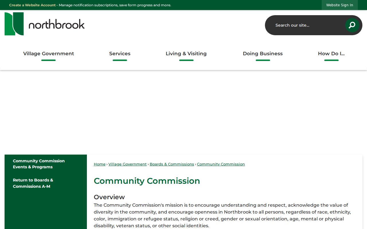 Northbrook Community Commission page for public community roles and events