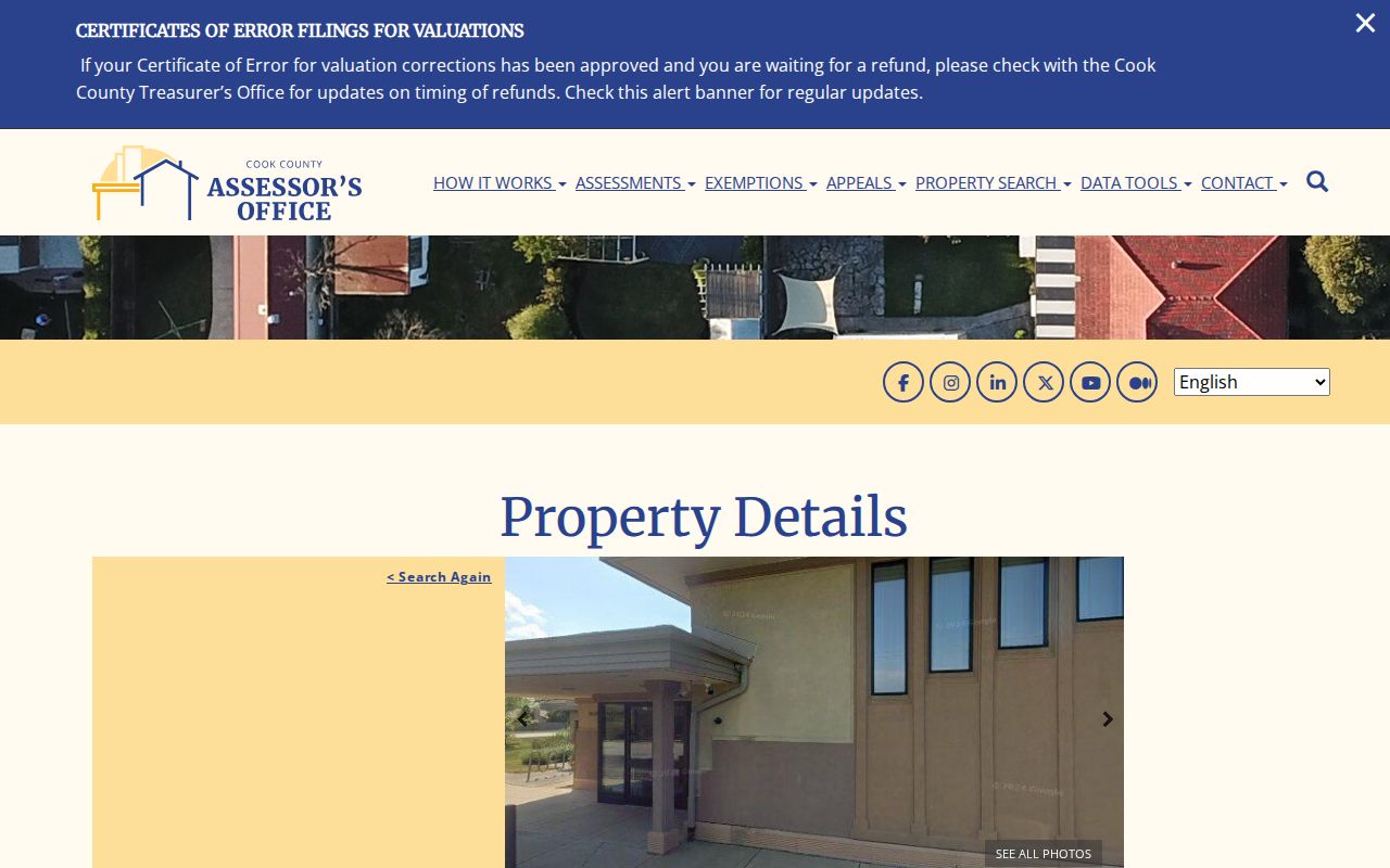 Sample Cook County parcel detail used to trace previous residents of a Northbrook address