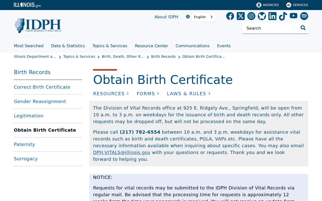 Northbrook resident lookup using Illinois birth record guidance