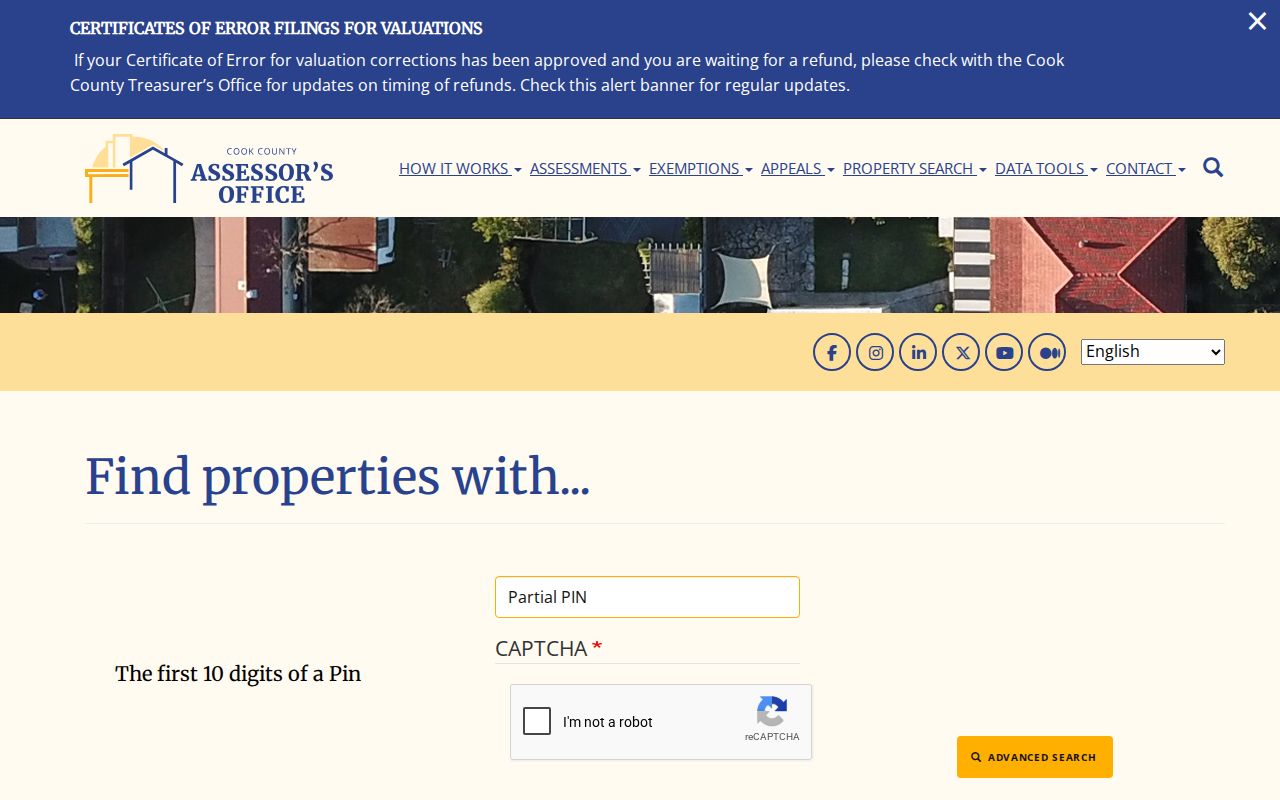 Cook County Assessor advanced address search for Northbrook streets