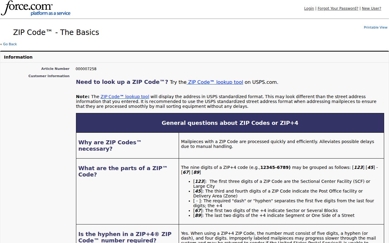 USPS ZIP Code basics page used for Northbrook postal research